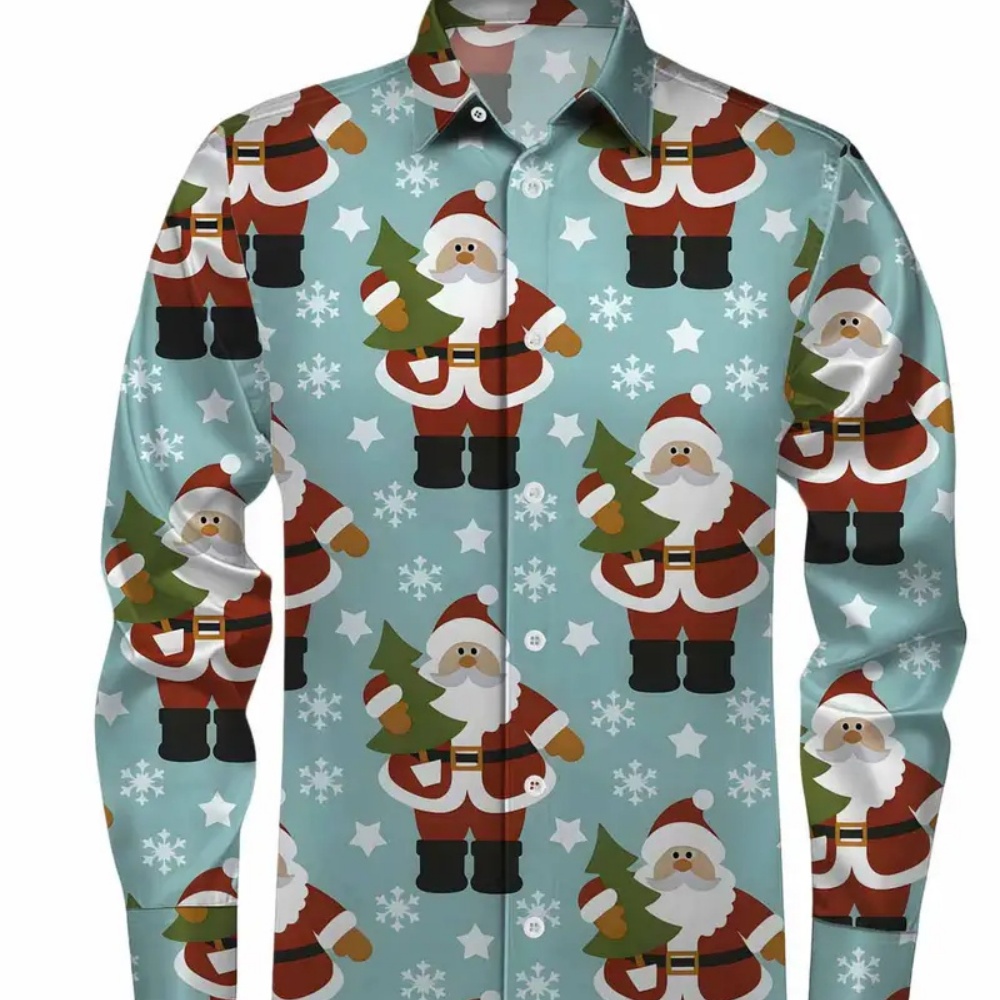 Winter Clothing Gift Ideas - Erkek Uzun Kollu Noel Baskılı Gömlek